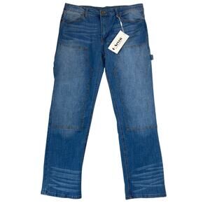 G-Seven Mens Carpenter Double Knee Jeans 34 Blue Whisker Workwear Utility NWT